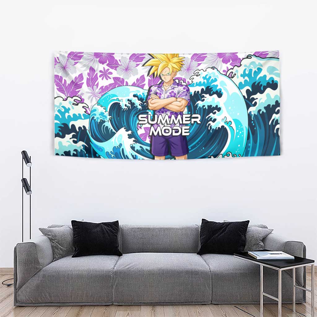 Gohan Dragon Ball Summer Theme Tapestry with Tropical Floral Shirt Shenron and Ocean Wave Background - The Mazicc