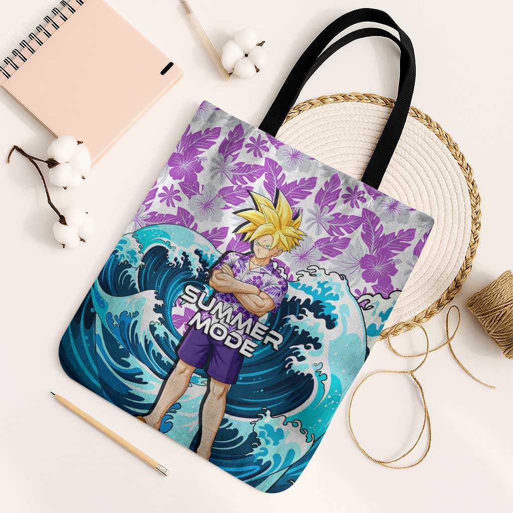 Gohan Dragon Ball Summer Theme Tote Bag with Tropical Floral Shirt Shenron and Ocean Wave Background - The Mazicc