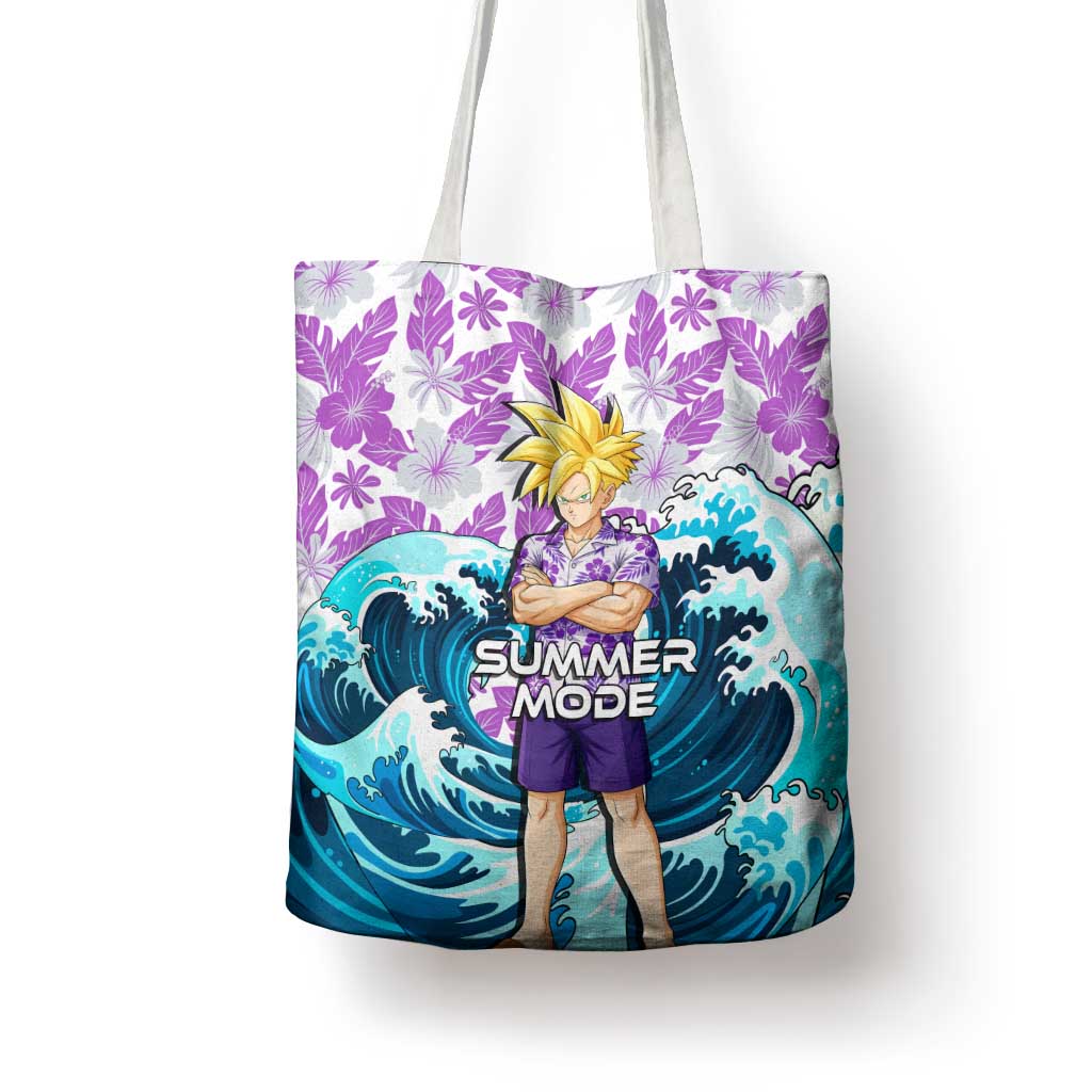 Gohan Dragon Ball Summer Theme Tote Bag with Tropical Floral Shirt Shenron and Ocean Wave Background - The Mazicc