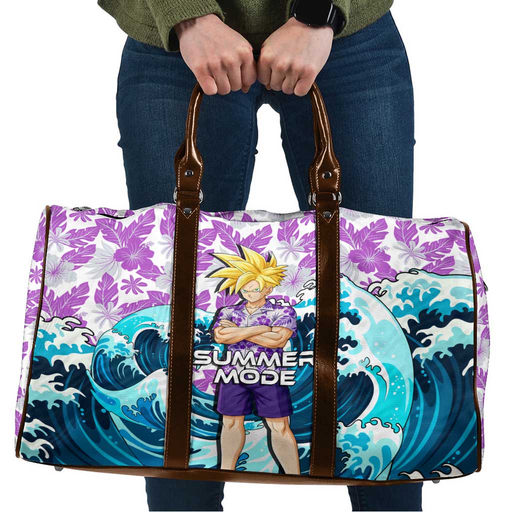 Gohan Dragon Ball Summer Theme Travel Bag with Tropical Floral Shirt Shenron and Ocean Wave Background - The Mazicc
