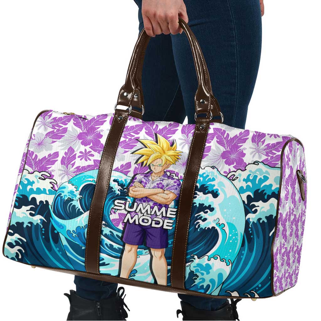 Gohan Dragon Ball Summer Theme Travel Bag with Tropical Floral Shirt Shenron and Ocean Wave Background - The Mazicc
