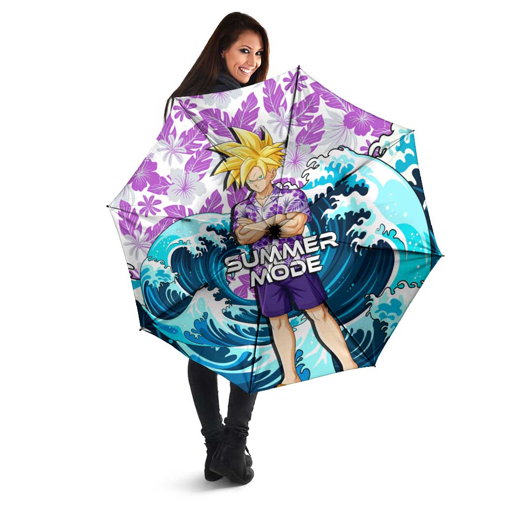Gohan Dragon Ball Summer Theme Umbrella with Tropical Floral Shirt Shenron and Ocean Wave Background - The Mazicc