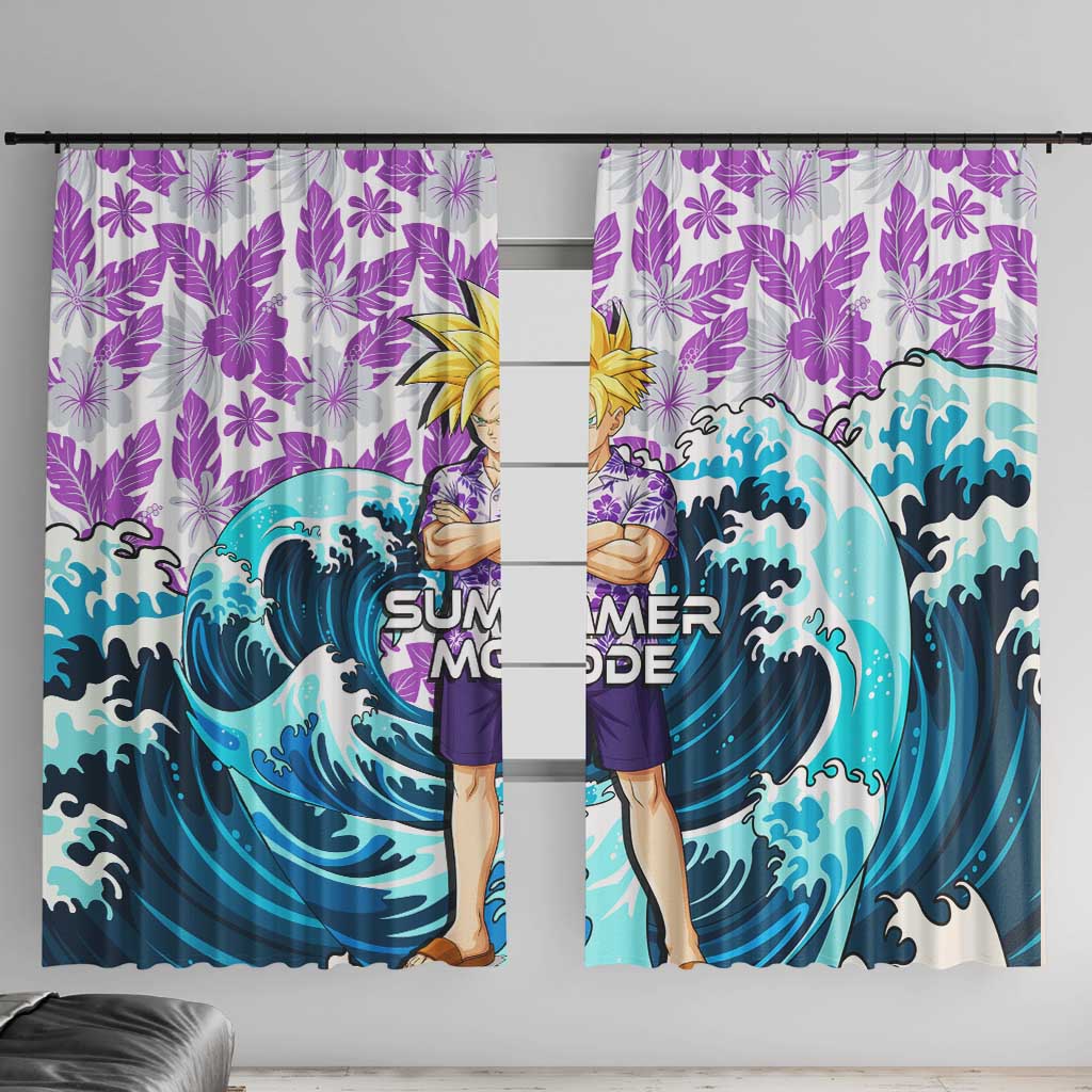 Gohan Dragon Ball Summer Theme Window Curtain with Tropical Floral Shirt Shenron and Ocean Wave Background - The Mazicc
