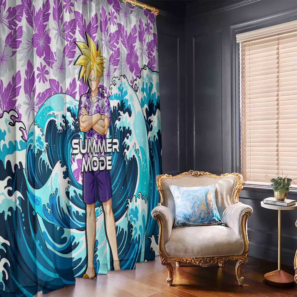 Gohan Dragon Ball Summer Theme Window Curtain with Tropical Floral Shirt Shenron and Ocean Wave Background - The Mazicc