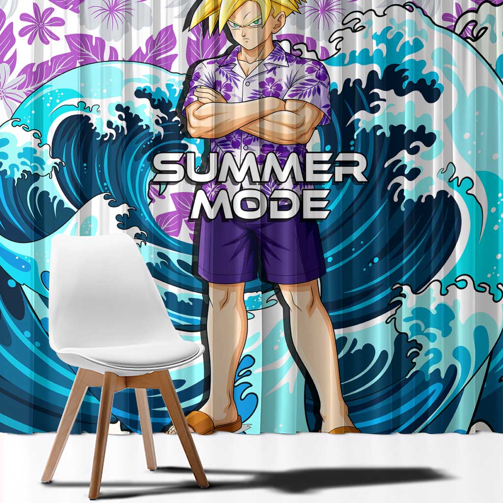 Gohan Dragon Ball Summer Theme Window Curtain with Tropical Floral Shirt Shenron and Ocean Wave Background - The Mazicc