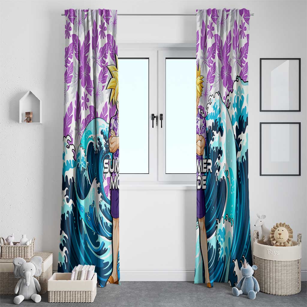 Gohan Dragon Ball Summer Theme Window Curtain with Tropical Floral Shirt Shenron and Ocean Wave Background - The Mazicc