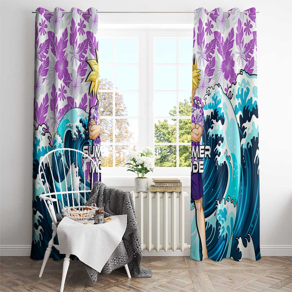 Gohan Dragon Ball Summer Theme Window Curtain with Tropical Floral Shirt Shenron and Ocean Wave Background - The Mazicc