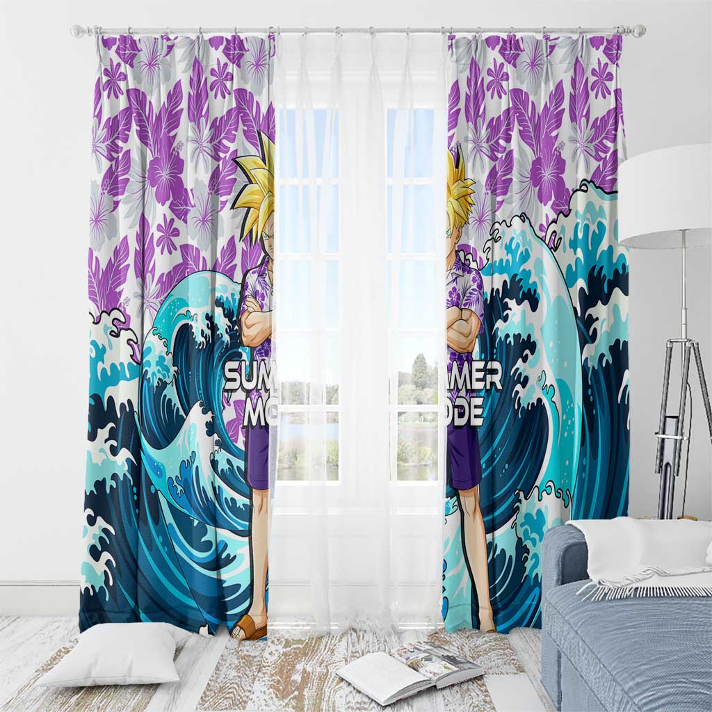 Gohan Dragon Ball Summer Theme Window Curtain with Tropical Floral Shirt Shenron and Ocean Wave Background - The Mazicc