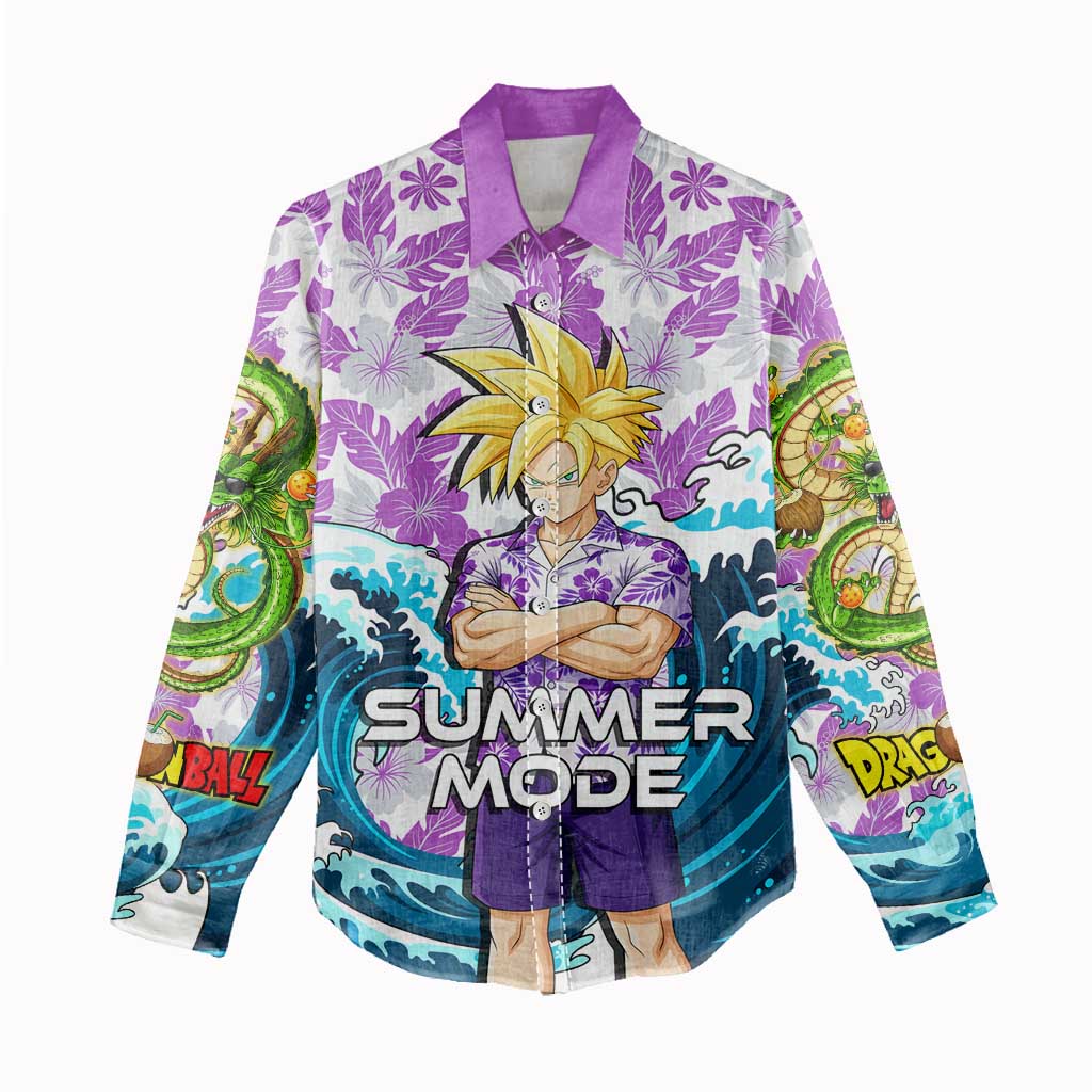 Gohan Dragon Ball Summer Theme Women Casual Shirt with Tropical Floral Shirt Shenron and Ocean Wave Background - The Mazicc