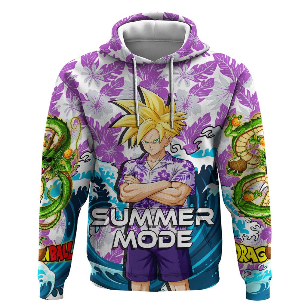 Gohan Dragon Ball Summer Theme Zip Hoodie with Tropical Floral Shirt Shenron and Ocean Wave Background - The Mazicc