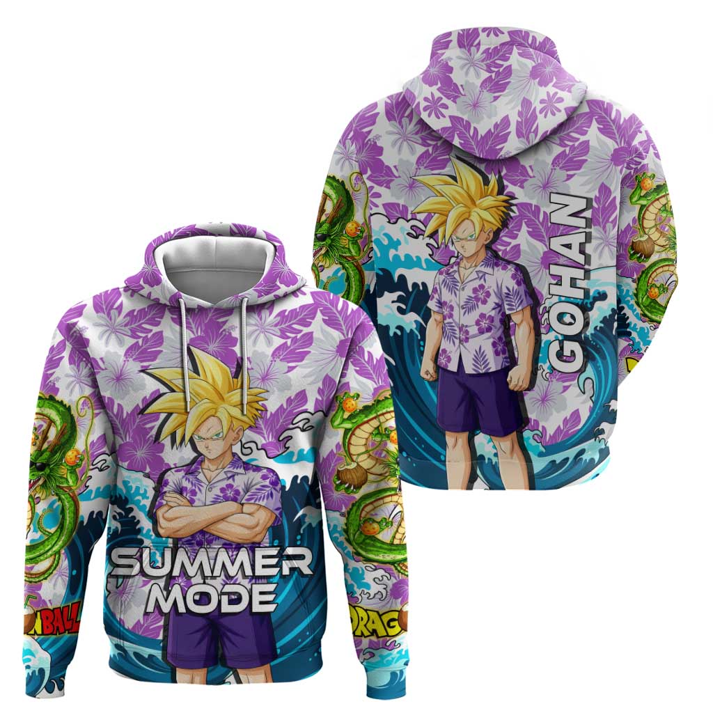 Gohan Dragon Ball Summer Theme Zip Hoodie with Tropical Floral Shirt Shenron and Ocean Wave Background - The Mazicc