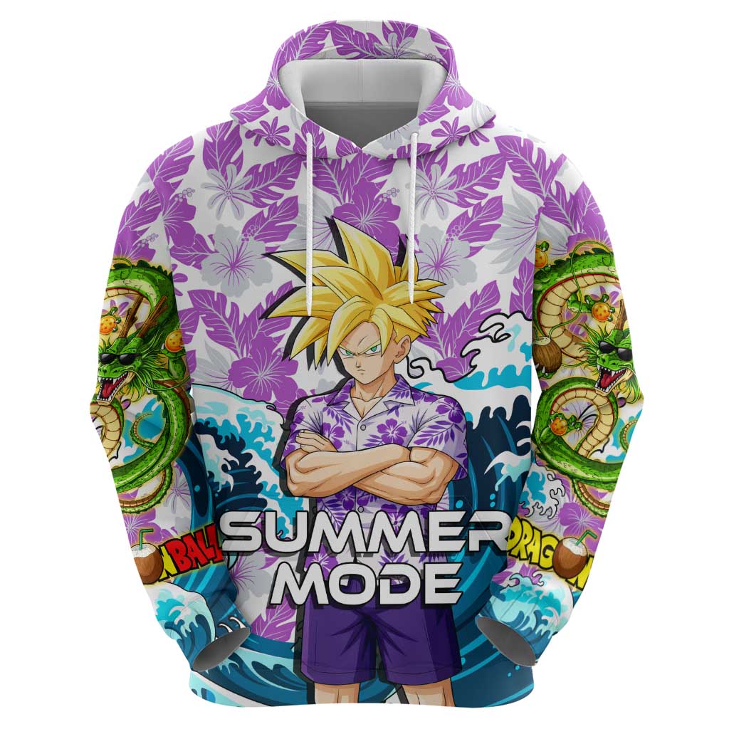 Gohan Dragon Ball Summer Theme Zip Hoodie with Tropical Floral Shirt Shenron and Ocean Wave Background - The Mazicc
