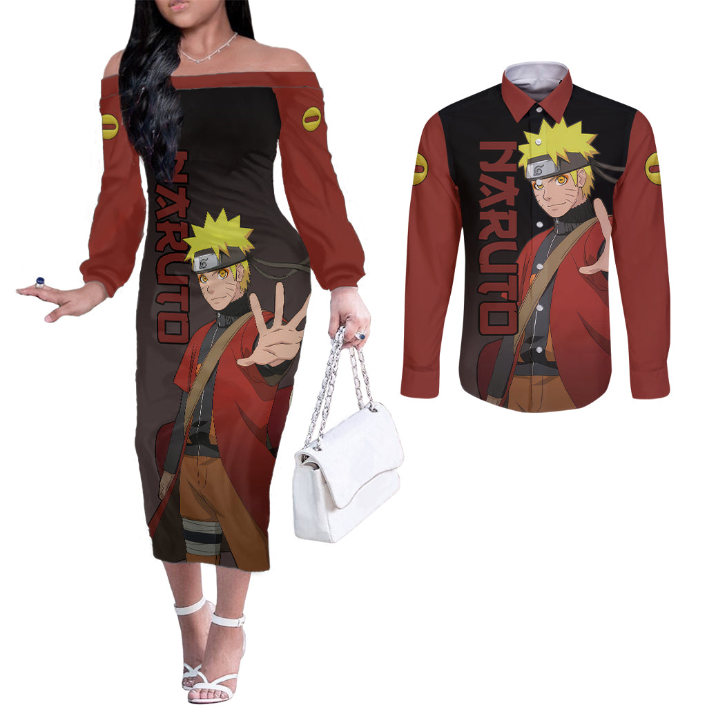 Sage - Naruto Couples Matching Off The Shoulder Long Sleeve Dress and Long Sleeve Button Shirt