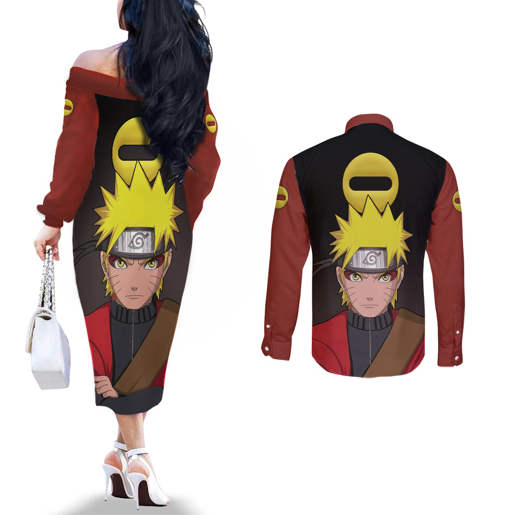 Sage - Naruto Couples Matching Off The Shoulder Long Sleeve Dress and Long Sleeve Button Shirt