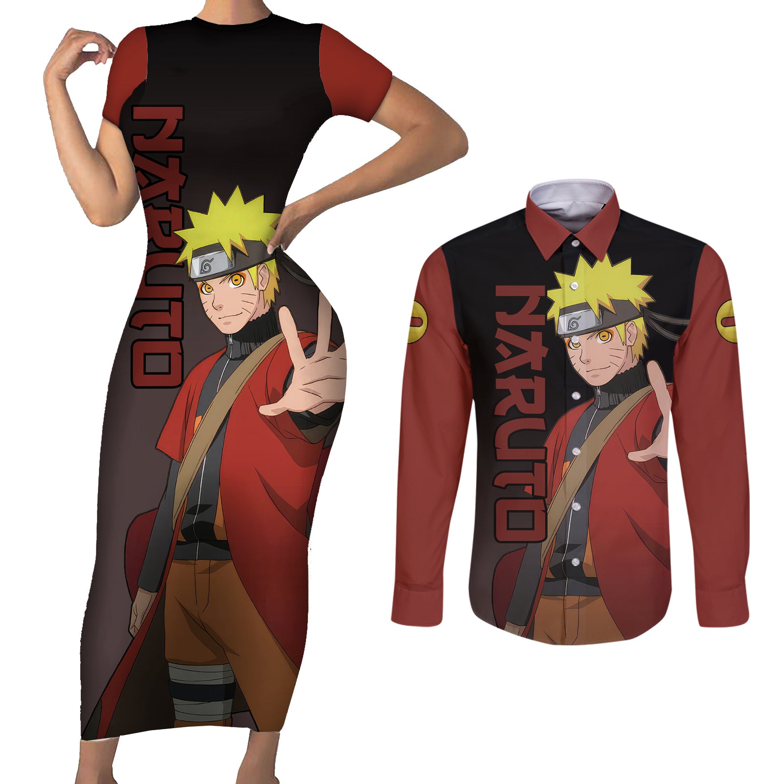 Sage - Naruto Couples Matching Short Sleeve Bodycon Dress and Long Sleeve Button Shirt