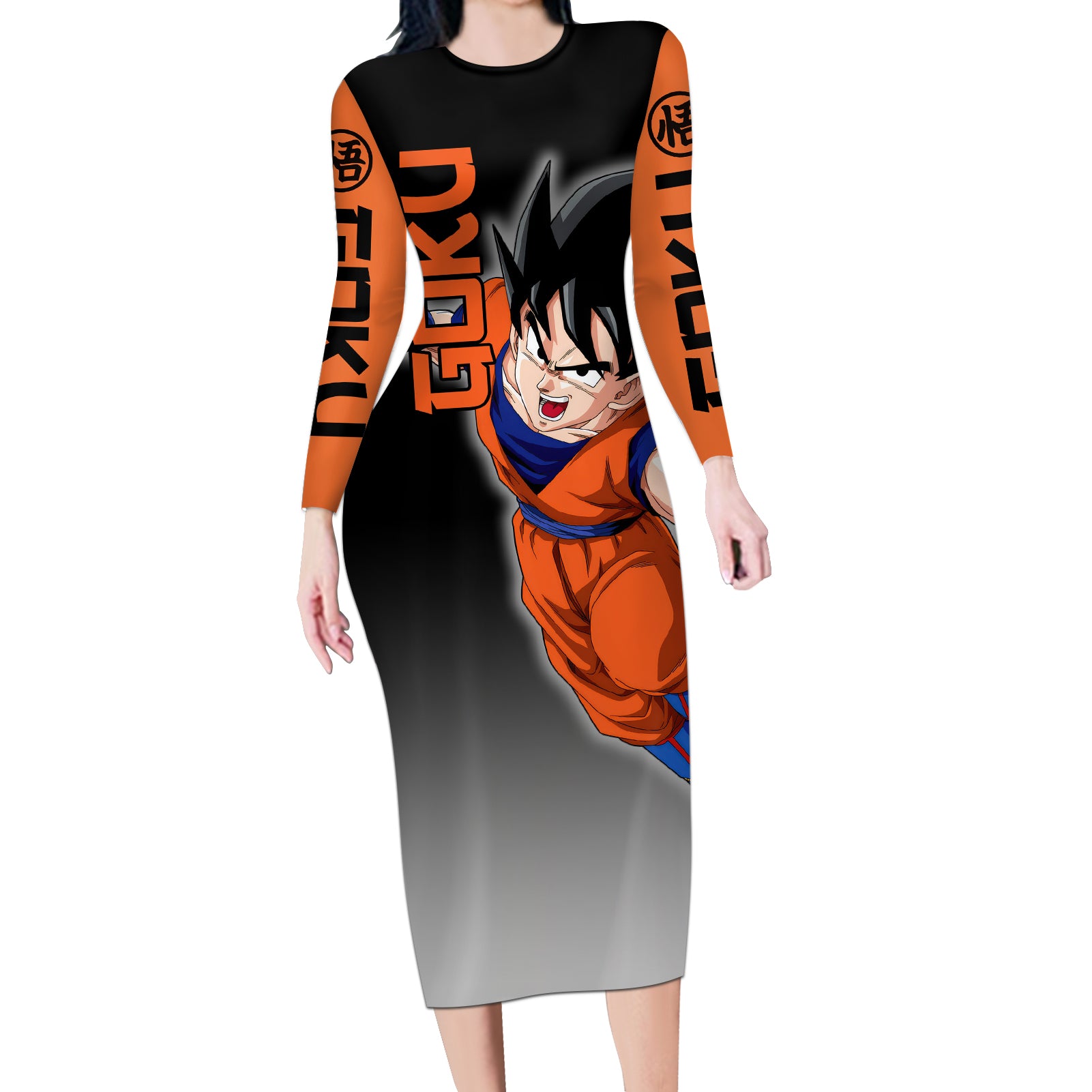 Z Goku Anime Dragon Ball Long Sleeve Bodycon Dress