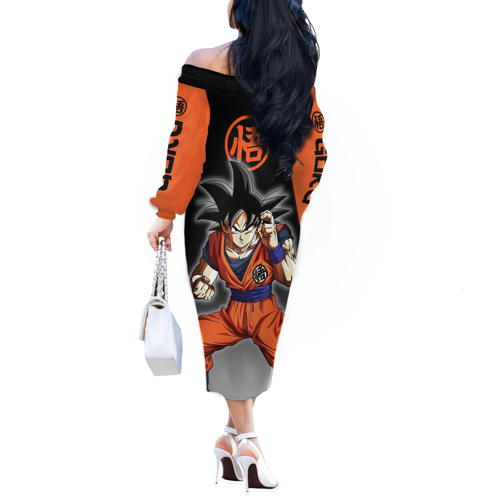Z Goku Anime Dragon Ball Off The Shoulder Long Sleeve Dress