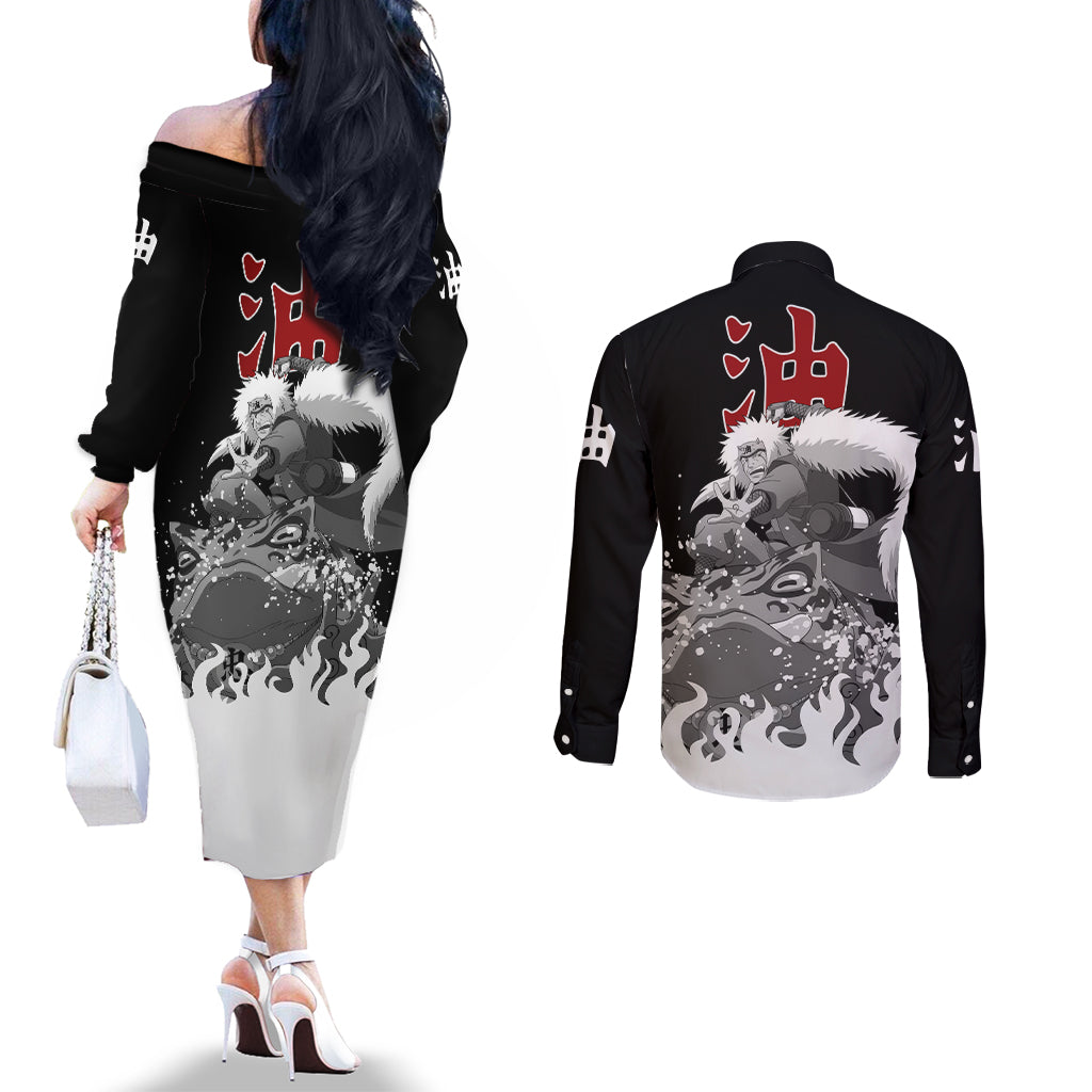 Jiraiya Anime Mixed Couples Matching Off The Shoulder Long Sleeve Dress and Long Sleeve Button Shirt