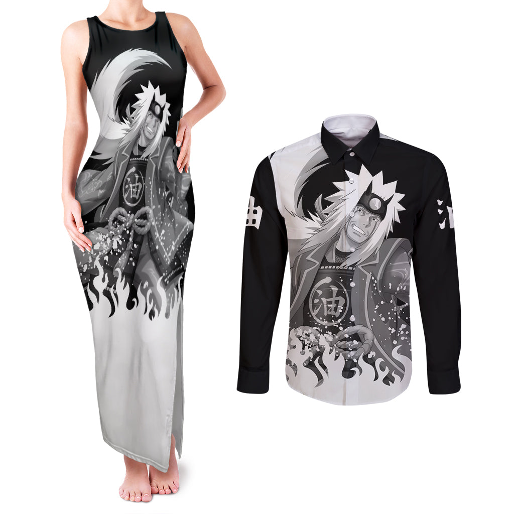 Jiraiya Anime Mixed Couples Matching Tank Maxi Dress and Long Sleeve Button Shirt