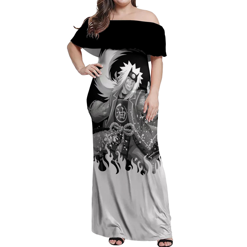 Jiraiya Anime Mixed Off Shoulder Maxi Dress