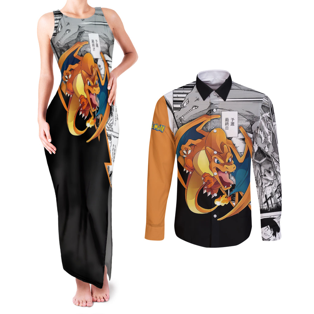 Charizard Mix Manga Couples Matching Tank Maxi Dress and Long Sleeve Button Shirt