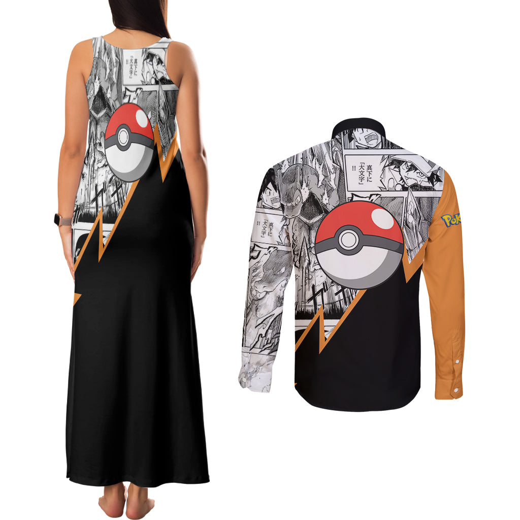 Charizard Mix Manga Couples Matching Tank Maxi Dress and Long Sleeve Button Shirt