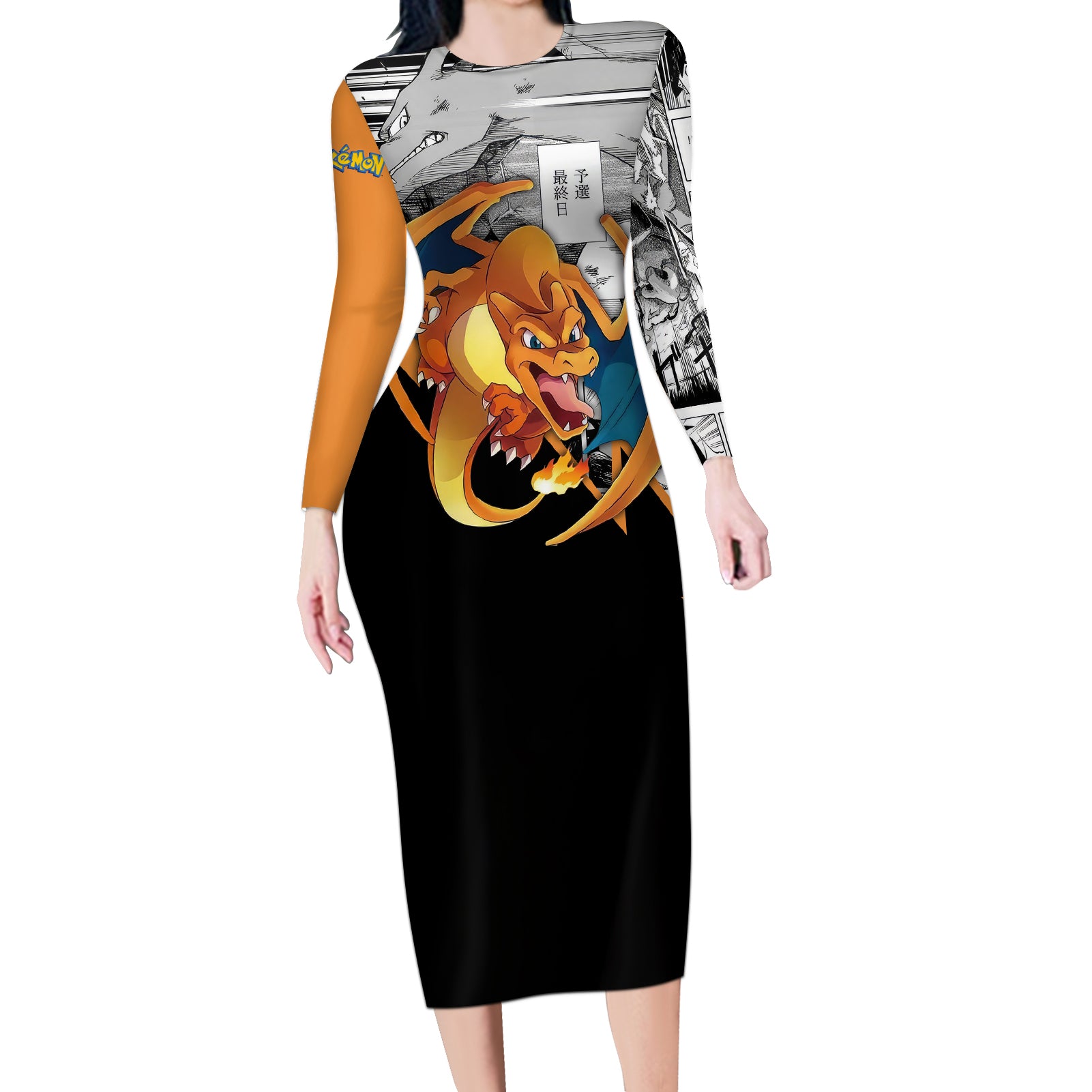 Charizard Mix Manga Long Sleeve Bodycon Dress