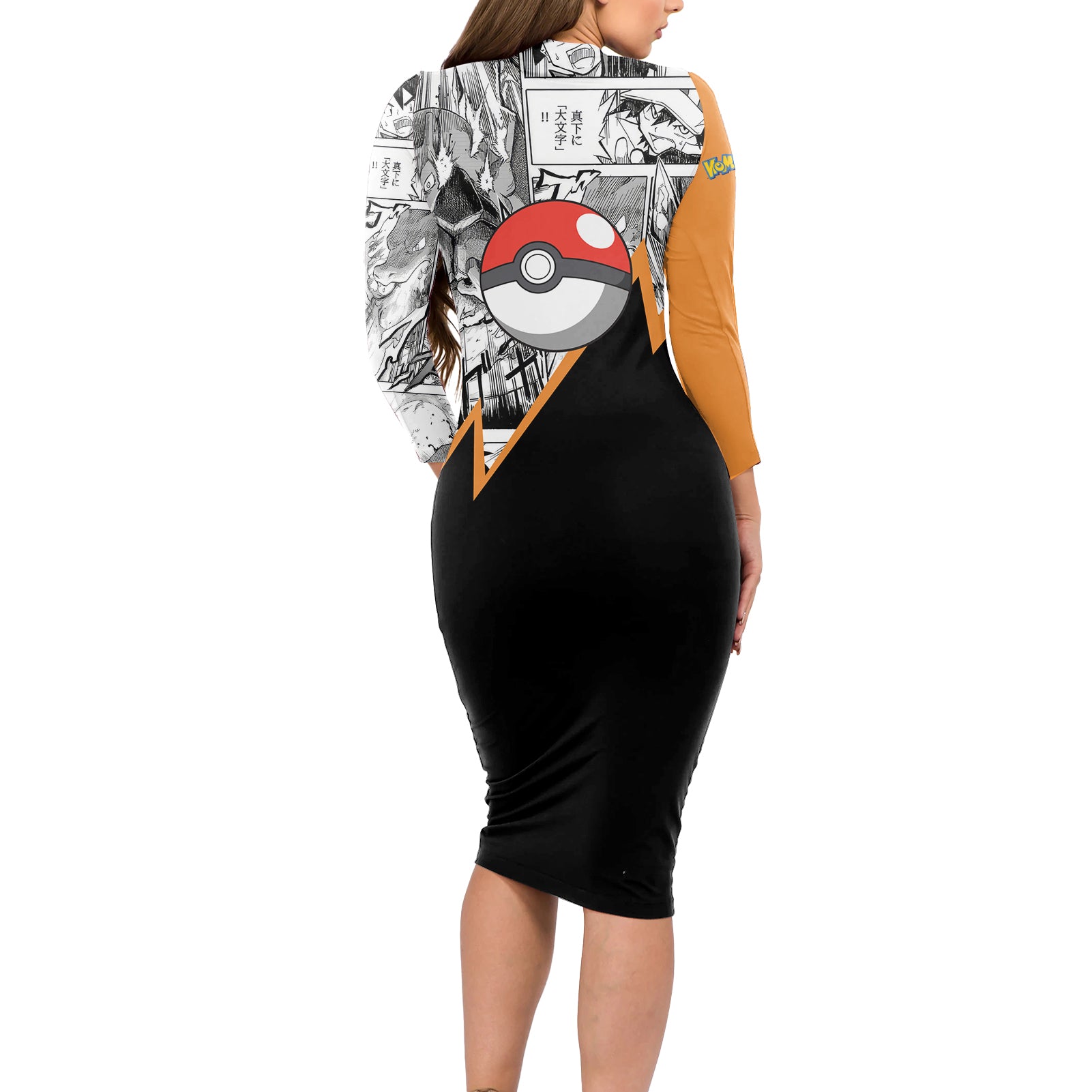 Charizard Mix Manga Long Sleeve Bodycon Dress
