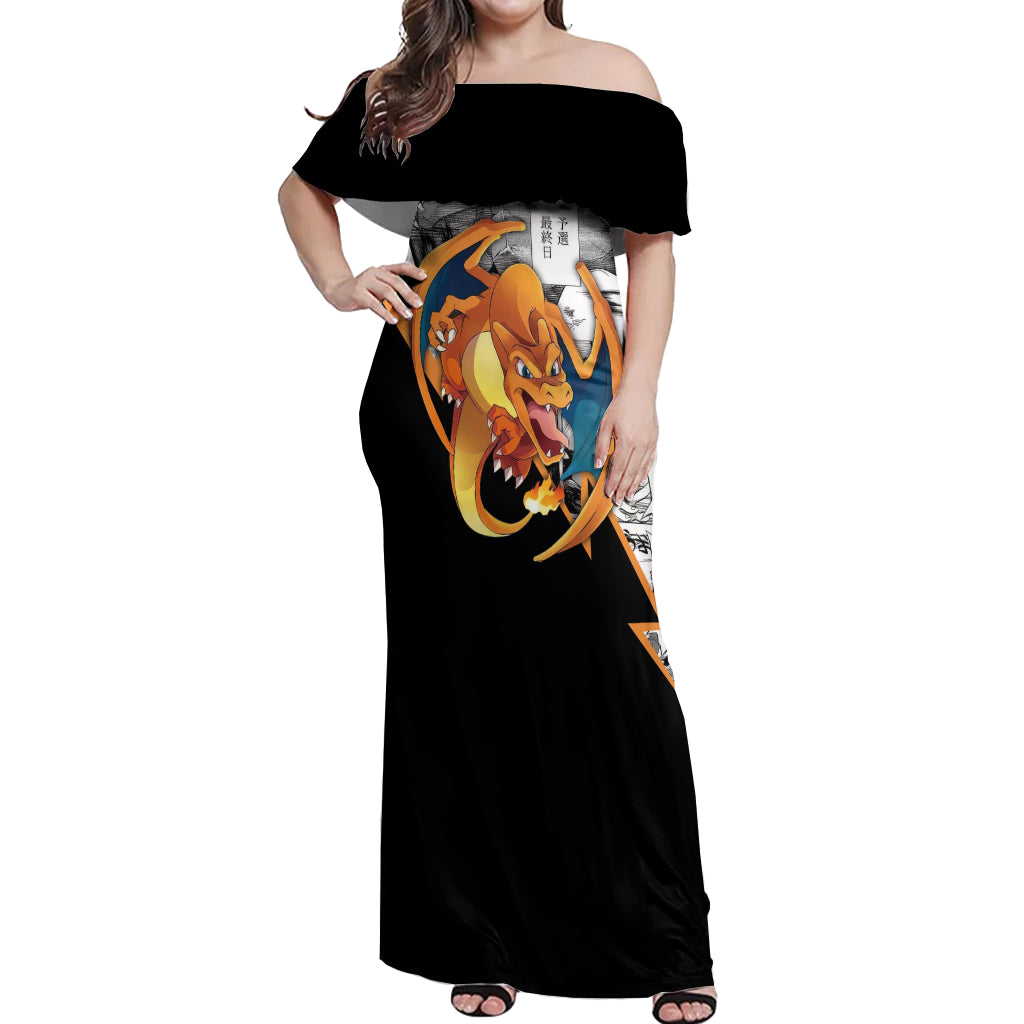 Charizard Mix Manga Off Shoulder Maxi Dress
