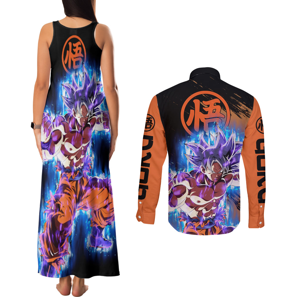 Goku Ultra Instinct Couples Matching Tank Maxi Dress and Long Sleeve Button Shirt