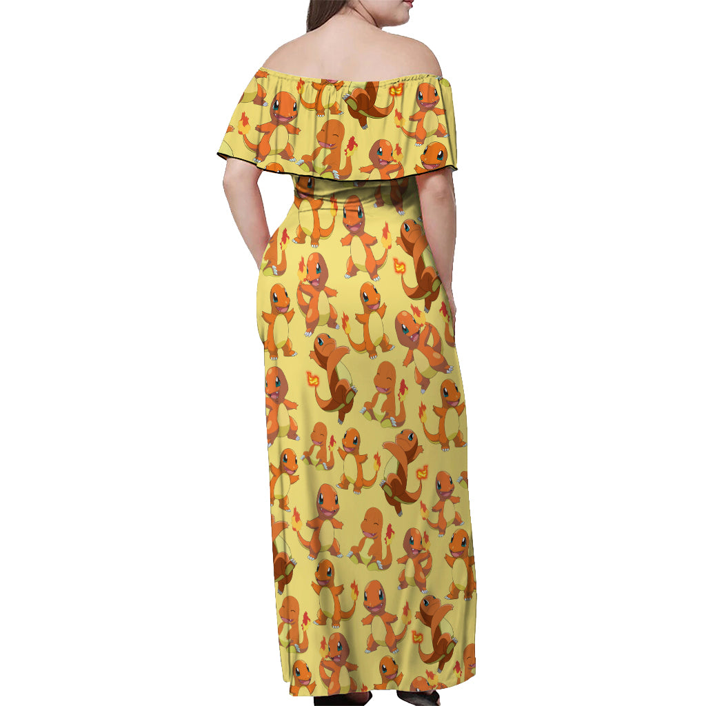 Charmander Pattern Style Off Shoulder Maxi Dress