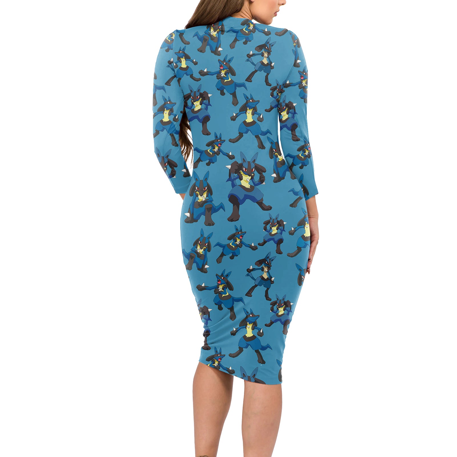 Lucario Pattern Style Long Sleeve Bodycon Dress