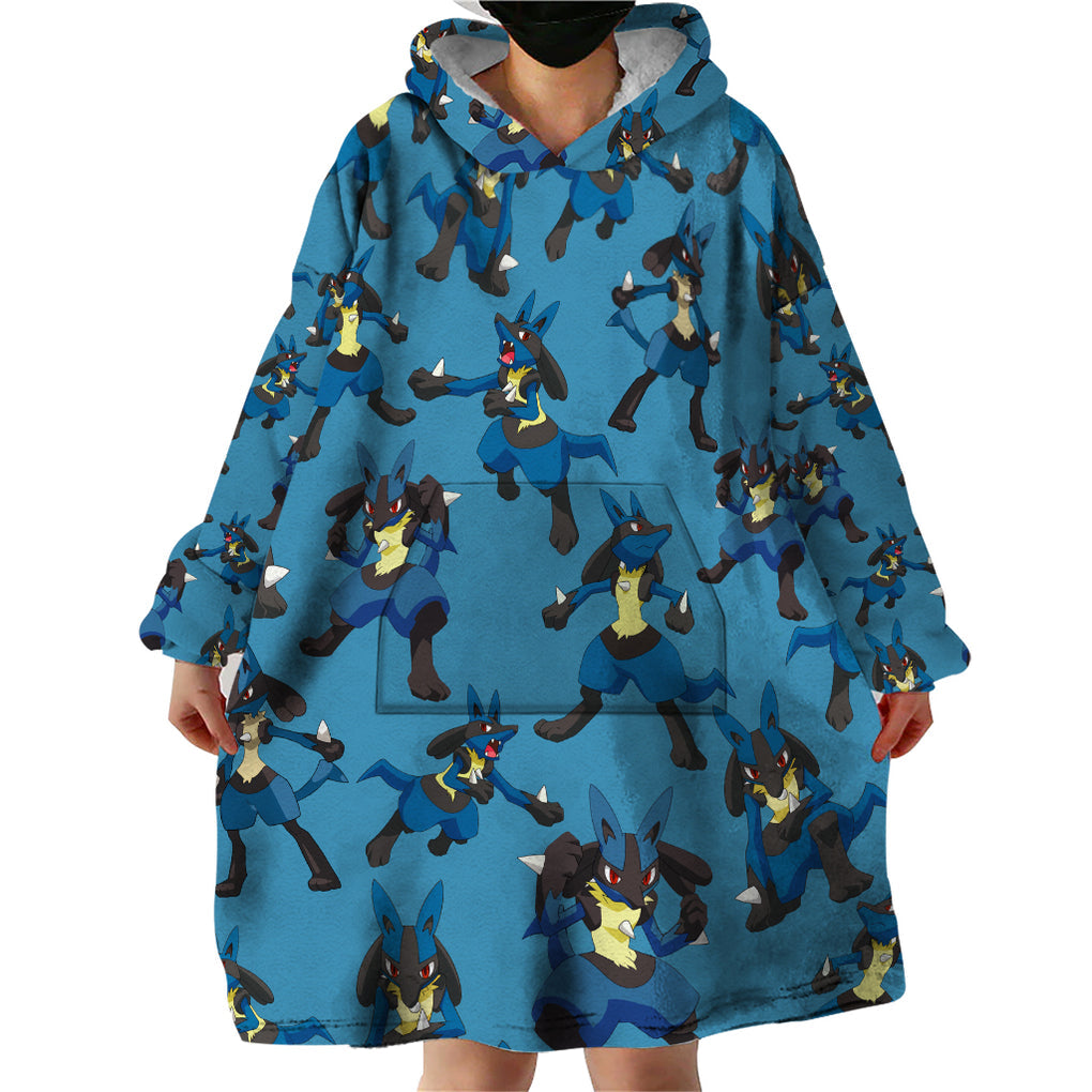 Lucario Pattern Style Wearable Blanket Hoodie