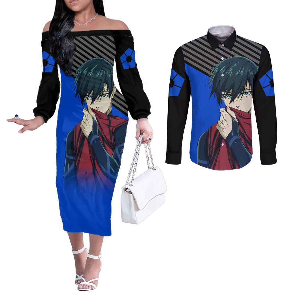 Rin Itoshi Couples Matching Off The Shoulder Long Sleeve Dress and Long Sleeve Button Shirt