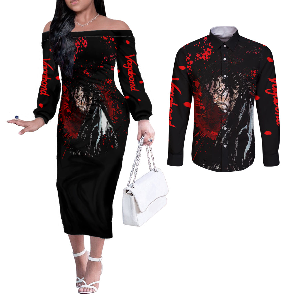 Miyamoto Musashi Couples Matching Off The Shoulder Long Sleeve Dress and Long Sleeve Button Shirt