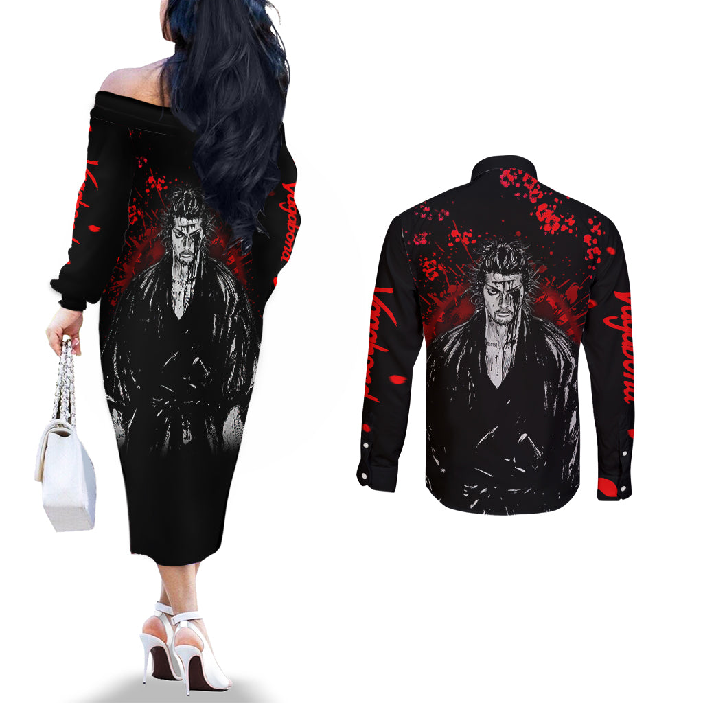Miyamoto Musashi Couples Matching Off The Shoulder Long Sleeve Dress and Long Sleeve Button Shirt