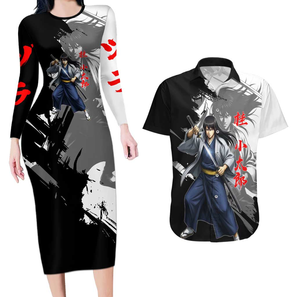 Kotaro Katsura Couples Matching Long Sleeve Bodycon Dress and Hawaiian Shirt Traditional Samurai Ink Style