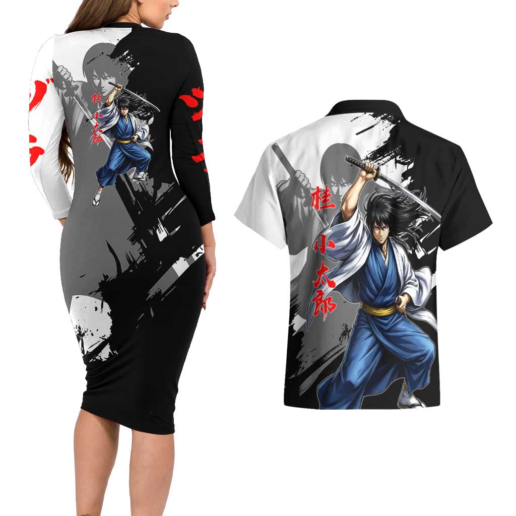 Kotaro Katsura Couples Matching Long Sleeve Bodycon Dress and Hawaiian Shirt Traditional Samurai Ink Style