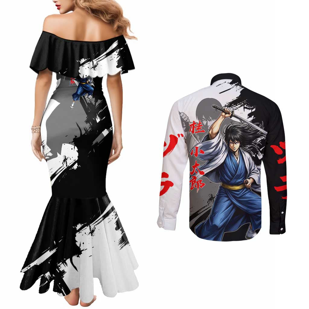 Kotaro Katsura Couples Matching Mermaid Dress and Long Sleeve Button Shirt Traditional Samurai Ink Style
