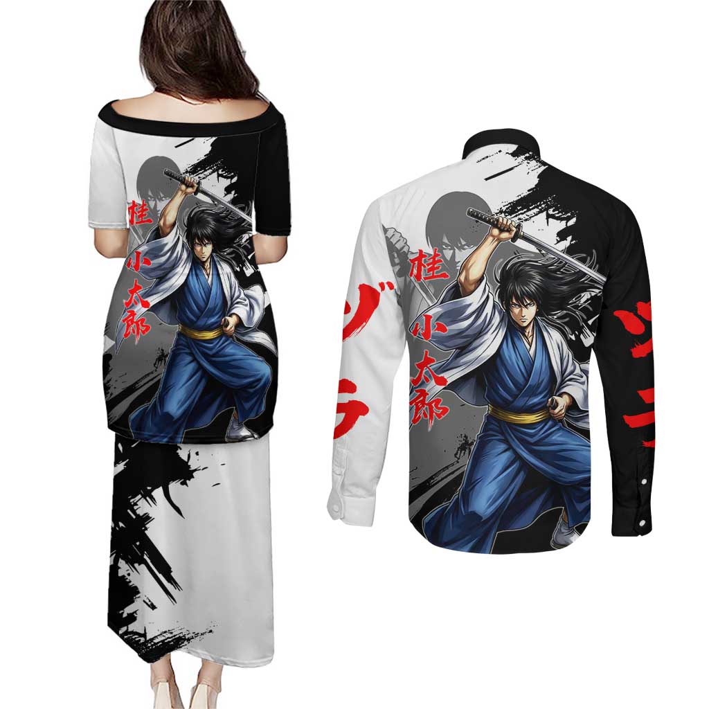 Kotaro Katsura Couples Matching Puletasi and Long Sleeve Button Shirt Traditional Samurai Ink Style
