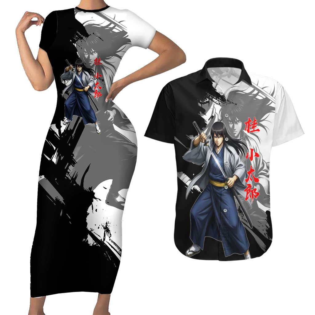 Kotaro Katsura Couples Matching Short Sleeve Bodycon Dress and Hawaiian Shirt Traditional Samurai Ink Style