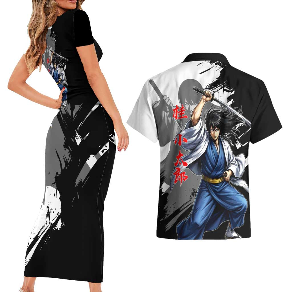 Kotaro Katsura Couples Matching Short Sleeve Bodycon Dress and Hawaiian Shirt Traditional Samurai Ink Style
