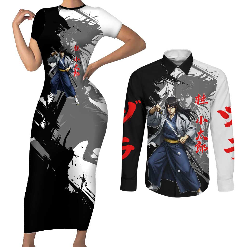 Kotaro Katsura Couples Matching Short Sleeve Bodycon Dress and Long Sleeve Button Shirt Traditional Samurai Ink Style