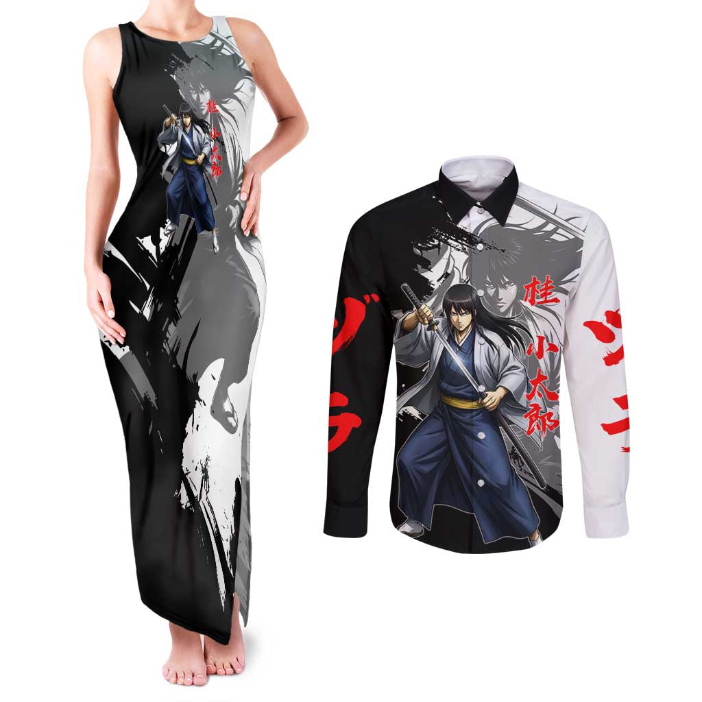 Kotaro Katsura Couples Matching Tank Maxi Dress and Long Sleeve Button Shirt Traditional Samurai Ink Style