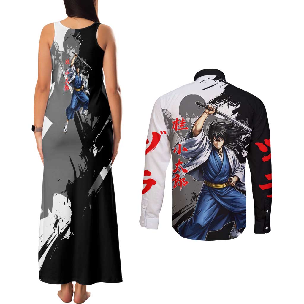 Kotaro Katsura Couples Matching Tank Maxi Dress and Long Sleeve Button Shirt Traditional Samurai Ink Style