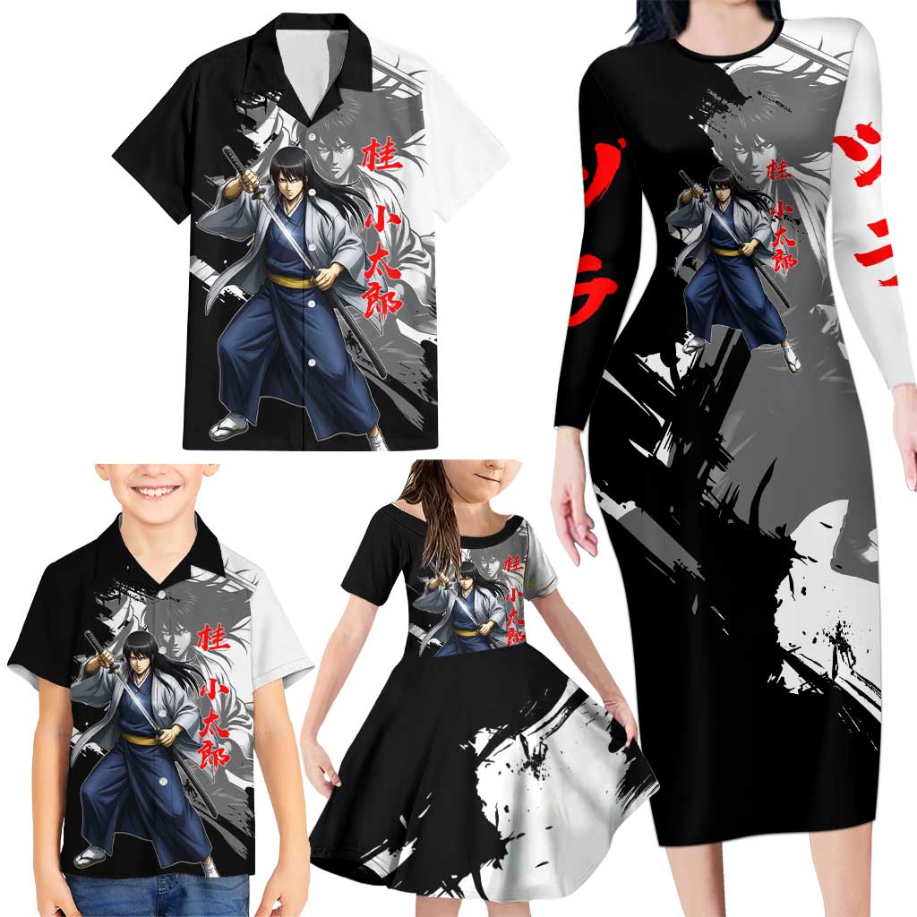 Kotaro Katsura Family Matching Long Sleeve Bodycon Dress and Hawaiian Shirt Traditional Samurai Ink Style