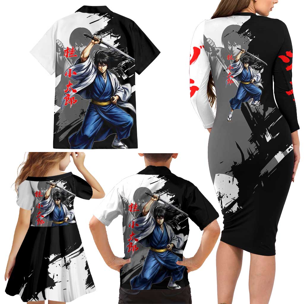 Kotaro Katsura Family Matching Long Sleeve Bodycon Dress and Hawaiian Shirt Traditional Samurai Ink Style