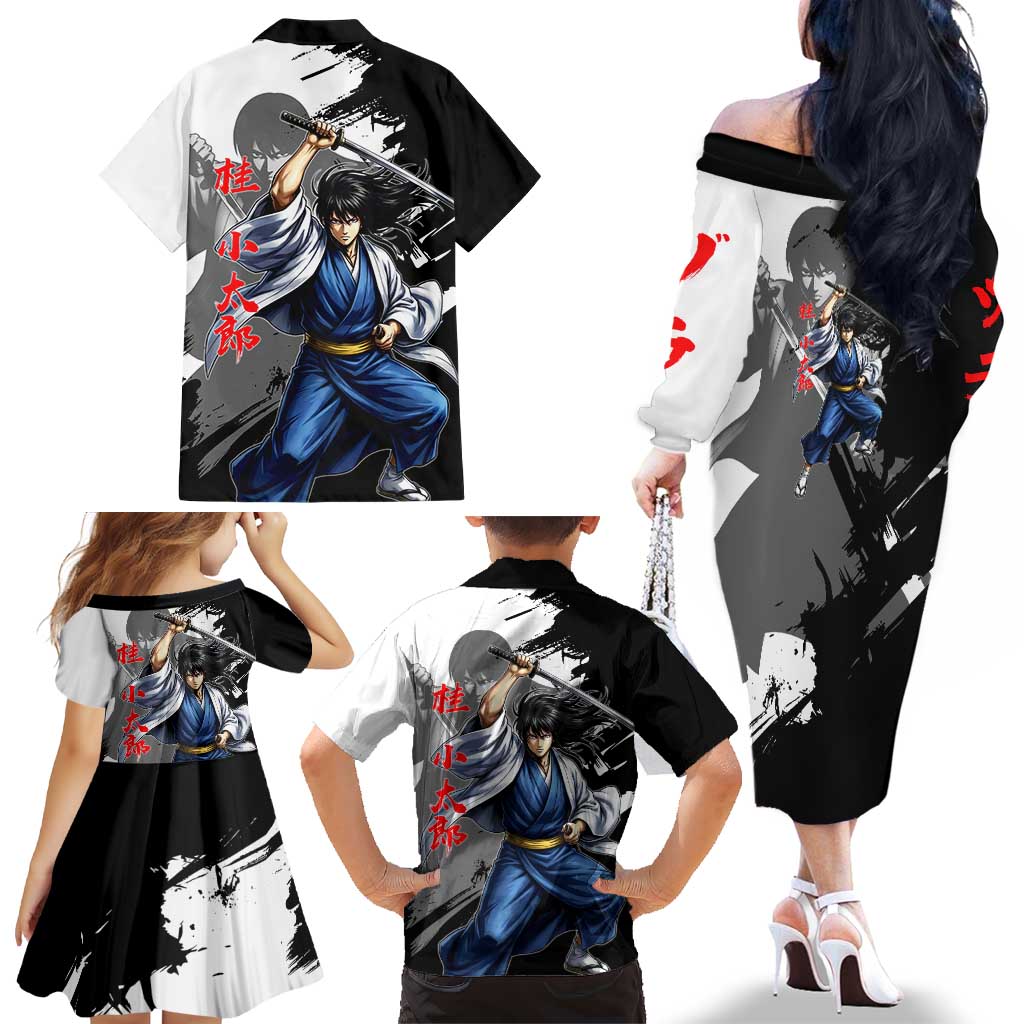 Kotaro Katsura Family Matching Off The Shoulder Long Sleeve Dress and Hawaiian Shirt Traditional Samurai Ink Style