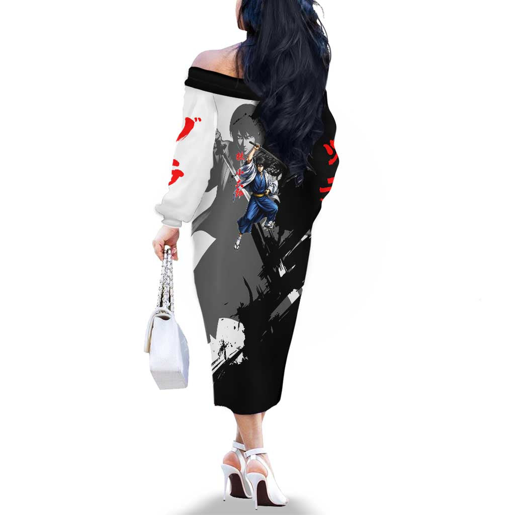 Kotaro Katsura Family Matching Off The Shoulder Long Sleeve Dress and Hawaiian Shirt Traditional Samurai Ink Style