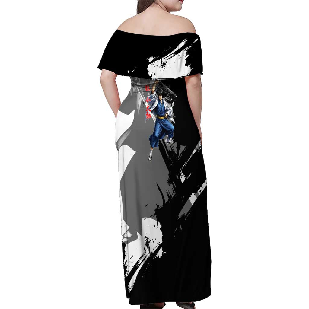 Kotaro Katsura Family Matching Off Shoulder Maxi Dress and Hawaiian Shirt Traditional Samurai Ink Style